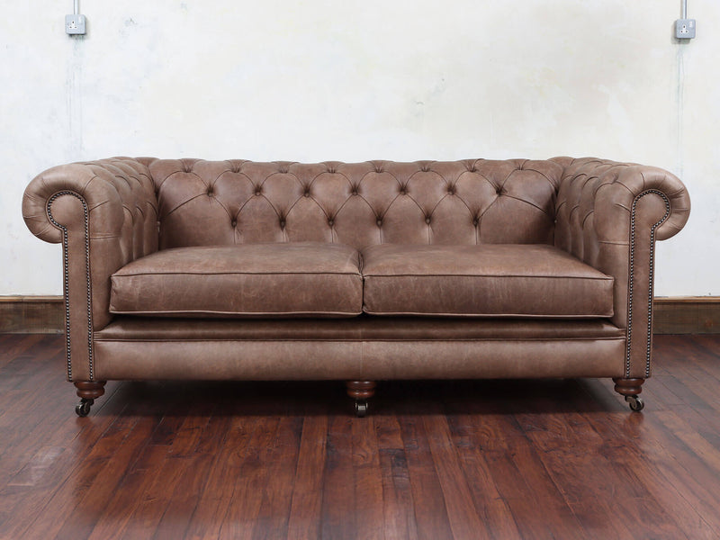 Alfred 3 Seat Chesterfield Sofa In Brown Vintage Leather (Display Model)