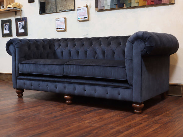 Arthur 3 Seat Chesterfield Sofa In Indigo Vintage Velvet