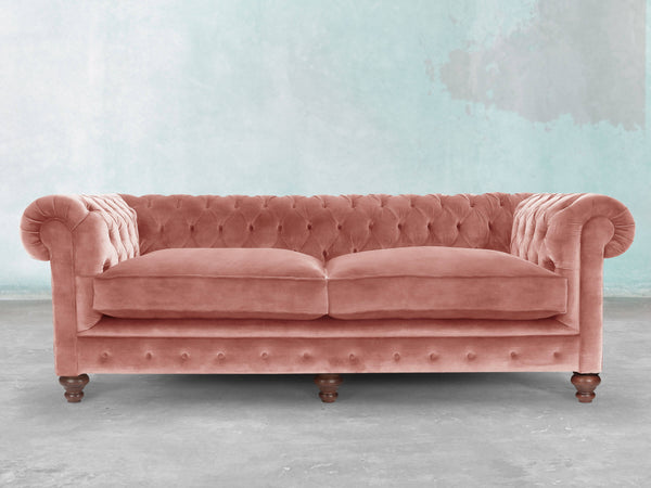 Arthur 4 Seat Chesterfield Sofa In Pink Blush Vintage Velvet