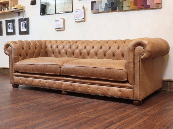 Arthur 4 Seat Chesterfield Sofa In Tan Vintage Leather (Display Model)