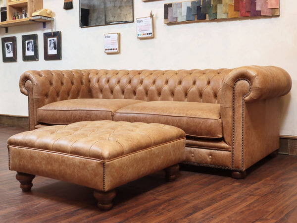 Arthur 4 Seat Chesterfield Sofa In Tan Vintage Leather (Display Model)