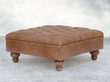 Arthur Chesterfield Footstool In Brown Vintage Leather