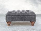 Arthur Chesterfield Footstool In Thunder Vintage Leather