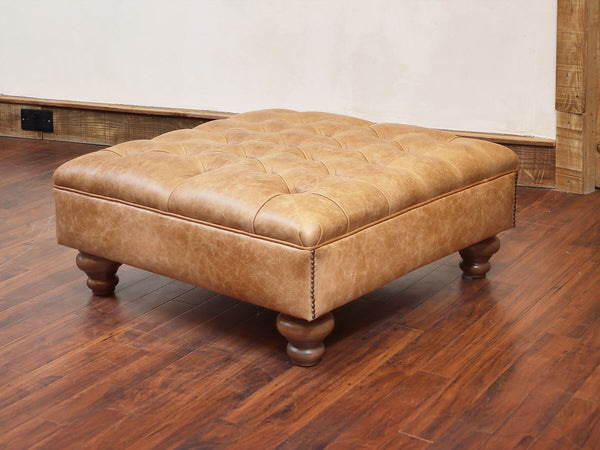 Arthur Footstool in Honey Rustic Leather