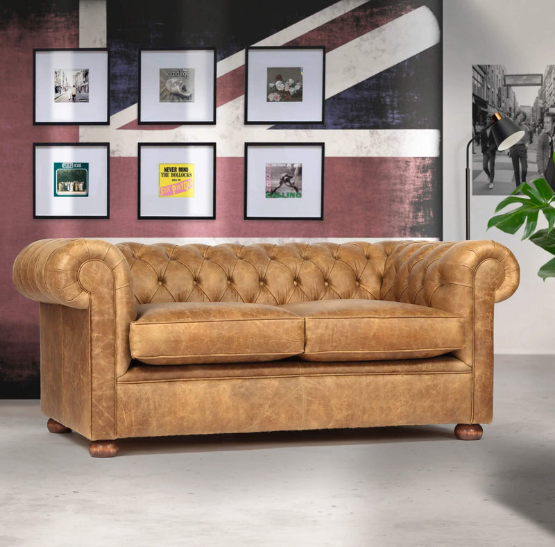 British Handmade Vintage Leather Chesterfield Sofa