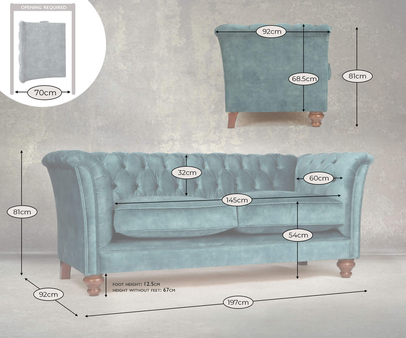 Darcy Velvet 2 Seat Chesterfield Sofa Dimensions