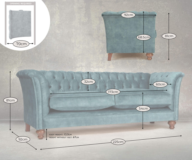 Darcy Velvet 4 Seat Chesterfield Sofa Dimensions