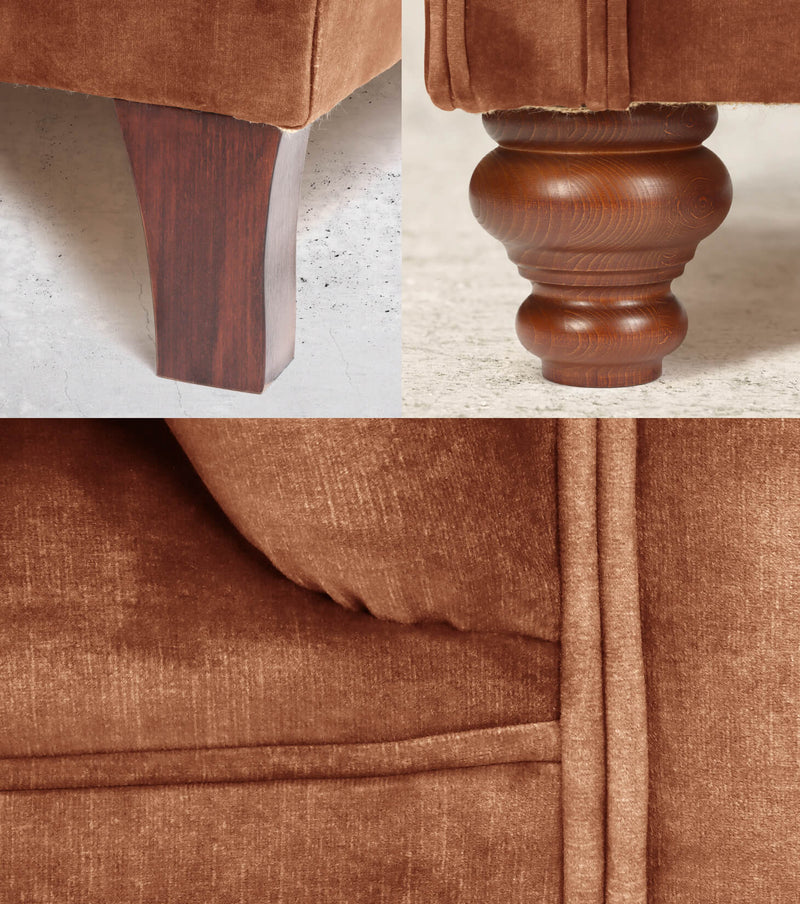 Darcy Velvet Chesterfield Sofa Details Burnt Umber