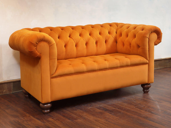 Elsa Snug 2 Seat Chesterfield Sofa In Burnt Orange Lush Velvet (Display Model)