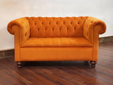 Elsa Snug 2 Seat Chesterfield Sofa In Burnt Orange Lush Velvet (Display Model)