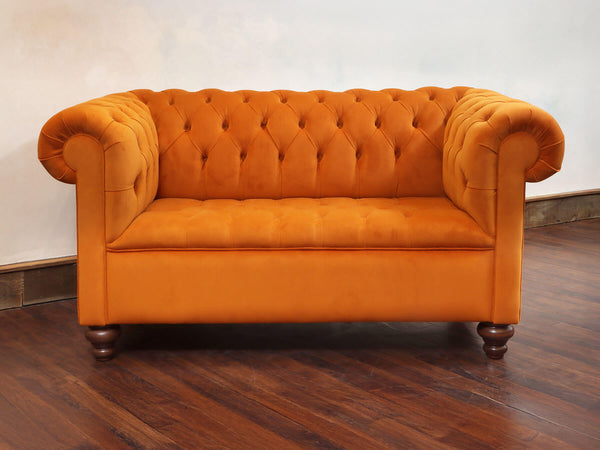 Elsa Snug 2 Seat Chesterfield Sofa In Burnt Orange Lush Velvet (Display Model)
