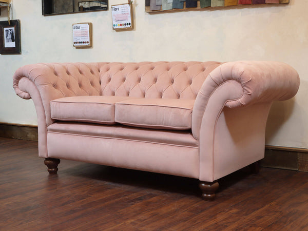 Flora 2 Seat Chesterfield Sofa In Pink Lush Velvet (Display Model)