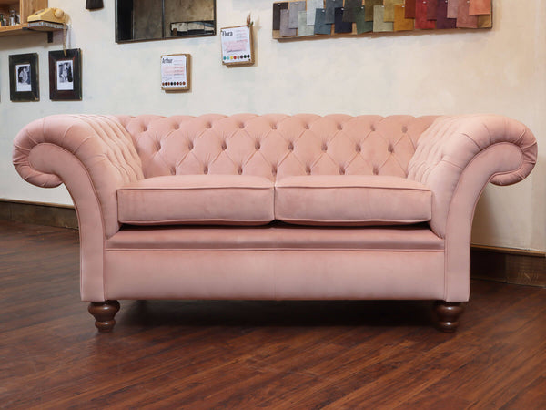 Flora 2 Seat Chesterfield Sofa In Pink Lush Velvet (Display Model)