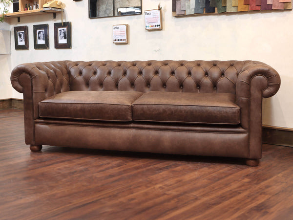 Hector 3 Seat Chesterfield Sofa In Hickory Vintage Leather (Display Model)