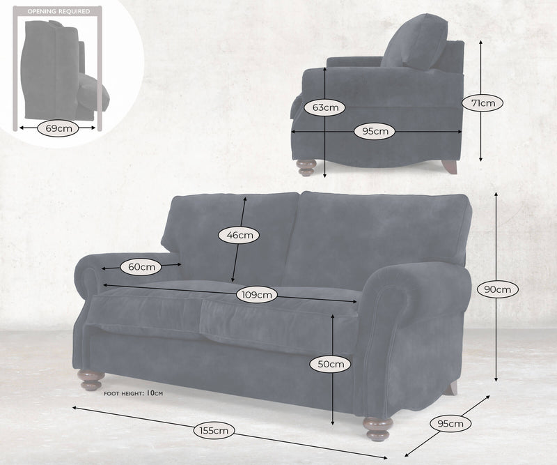 Hetty Snug 2 Seat Sofa In Indigo Vintage Velvet