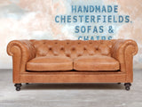 Lenny 3 Seat Chesterfield Sofa In Butterscotch Rustic Leather