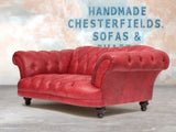 Oskar 2 Seat Chesterfield Sofa In Red Rustic Leather