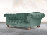 Oskar 2 Seat Chesterfield Sofa In Aqua Lush Velvet