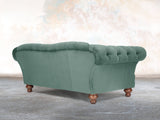 Oskar 2 Seat Chesterfield Sofa In Aqua Lush Velvet