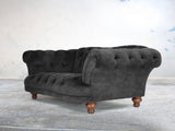 Oskar 2 Seat Chesterfield Sofa In Black Cat Vintage Velvet