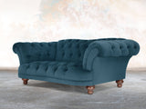Oskar 2 Seat Chesterfield Sofa In Blue Lush Velvet