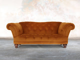 Oskar 2 Seat Chesterfield Sofa In Burnt Orange Lush Velvet
