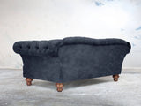 Oskar 2 Seat Chesterfield Sofa In Indigo Vintage Velvet