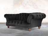 Oskar 2 Seat Chesterfield Sofa In Jet Black Lush Velvet