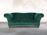 Oskar 2 Seat Chesterfield Sofa In Kingfisher Lush Velvet