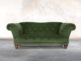 Oskar 2 Seat Chesterfield Sofa In Pine Lush Velvet