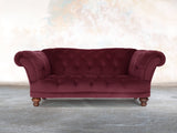 Oskar 2 Seat Chesterfield Sofa In Wine Lush Velvet