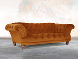 Oskar 3 Seat Chesterfield Sofa In Burnt Orange Lush Velvet