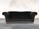 Oskar 3 Seat Chesterfield Sofa In Jet Black Lush Velvet
