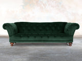 Oskar 4 Seat Chesterfield Sofa In Dark Green Lush Velvet
