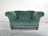 Oskar Chesterfield Chair In Ocean Storm Vintage Velvet