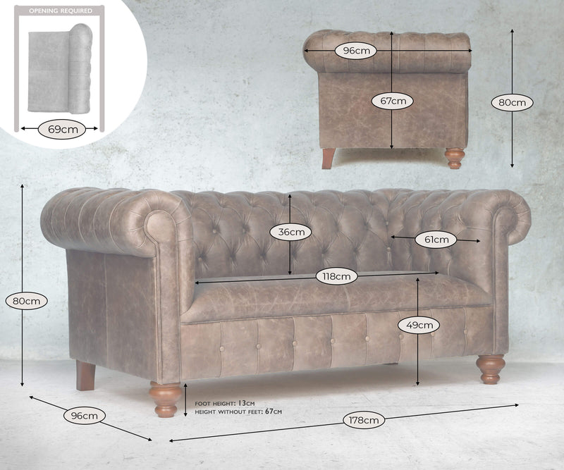 Peggy 2 Seat Chesterfield Sofa Dimensions