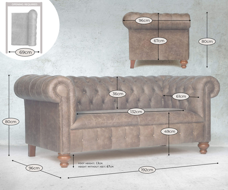 Peggy 3 Seat Chesterfield Sofa Dimensions