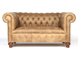 Peggy Snug 2 Seat Chesterfield Sofa In Tan Vintage Leather (Ex-Display)