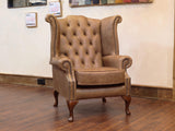 Queen Anne Wing Chair in Tan Vintage Leather