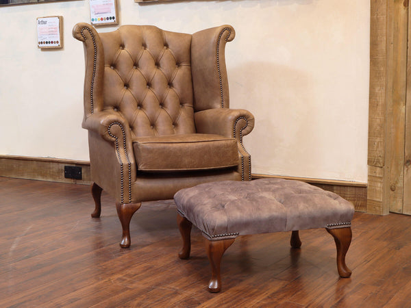 Queen Anne Footstool in Otter Vintage Velvet with Chair