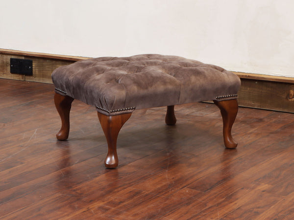 Queen Anne Footstool in Otter Vintage Velvet