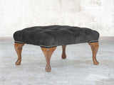 Queen Anne Footstool In Black Cat Vintage Velvet