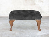 Queen Anne Footstool In Black Cat Vintage Velvet