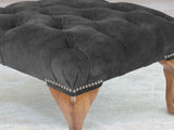 Queen Anne Footstool In Black Cat Vintage Velvet