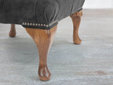 Queen Anne Footstool In Black Cat Vintage Velvet