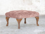 Queen Anne Footstool In Dusky Pink Vintage Velvet