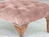 Queen Anne Footstool In Dusky Pink Vintage Velvet