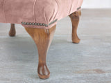 Queen Anne Footstool In Dusky Pink Vintage Velvet