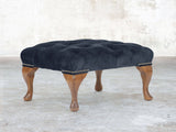 Queen Anne Footstool In Indigo Vintage Velvet