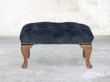 Queen Anne Footstool In Indigo Vintage Velvet